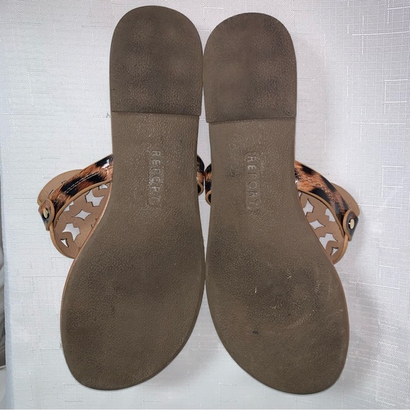 REPORT Thong Sandals Women 8.5 Brown Leopard Animal Print Flat Heel Slip On - Picture 9 of 12